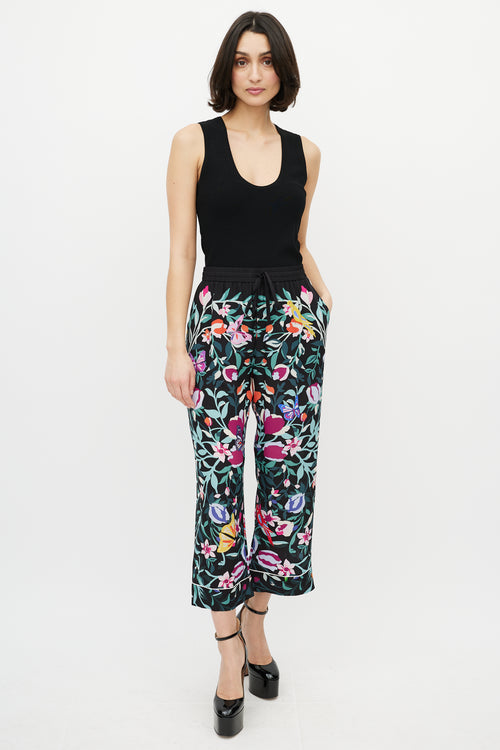 Valentino Black & Multi Silk Floral & Feather Set
