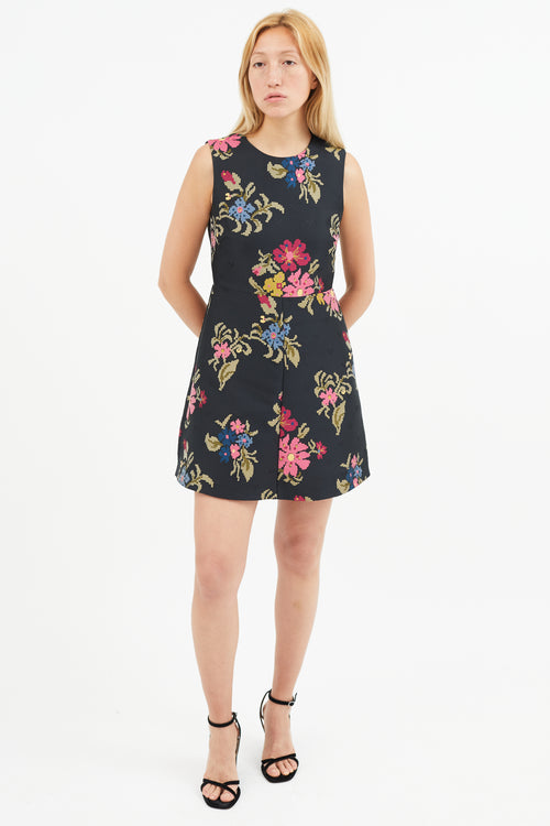 Red Valentino Black & Multi Floral Embroidered Dress