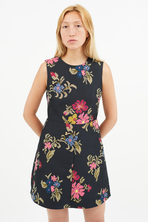 Red Valentino Black & Multi Floral Embroidered Dress