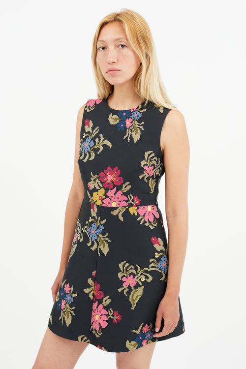 Red Valentino Black & Multi Floral Embroidered Dress