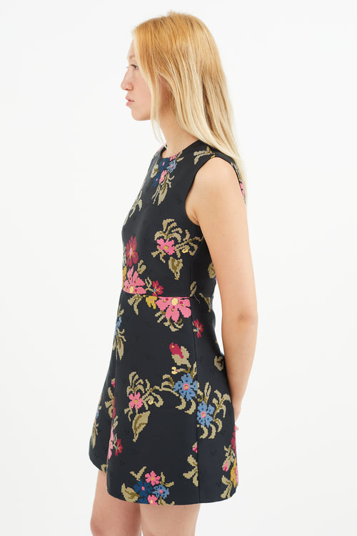 Red Valentino Black & Multi Floral Embroidered Dress
