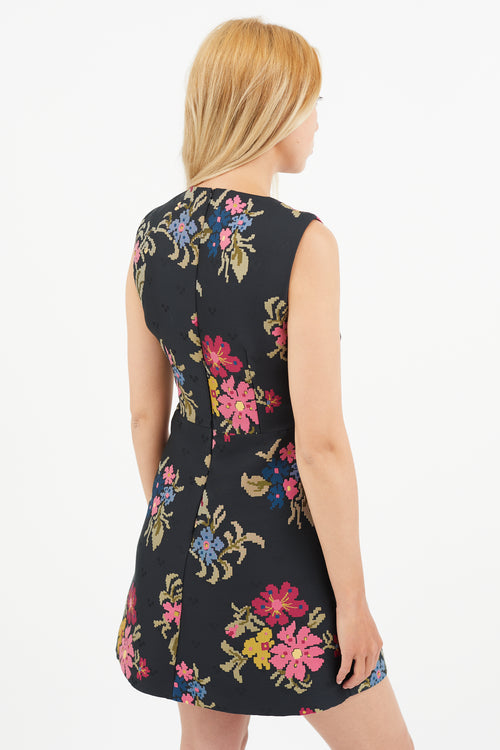 Red Valentino Black & Multi Floral Embroidered Dress