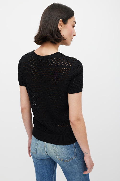 Valentino Black & Mulicolour Crochet Floral Embroidered Top