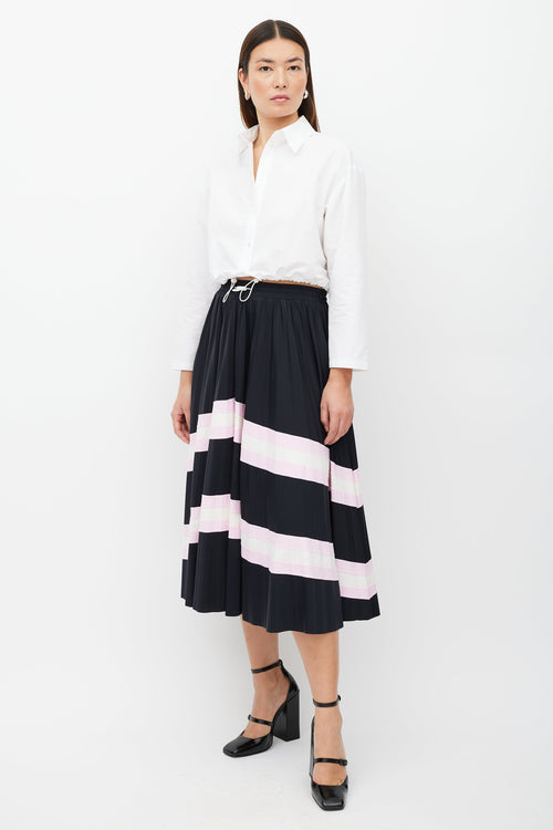 Valentino Black & Multicolour Stripe Pleated Skirt