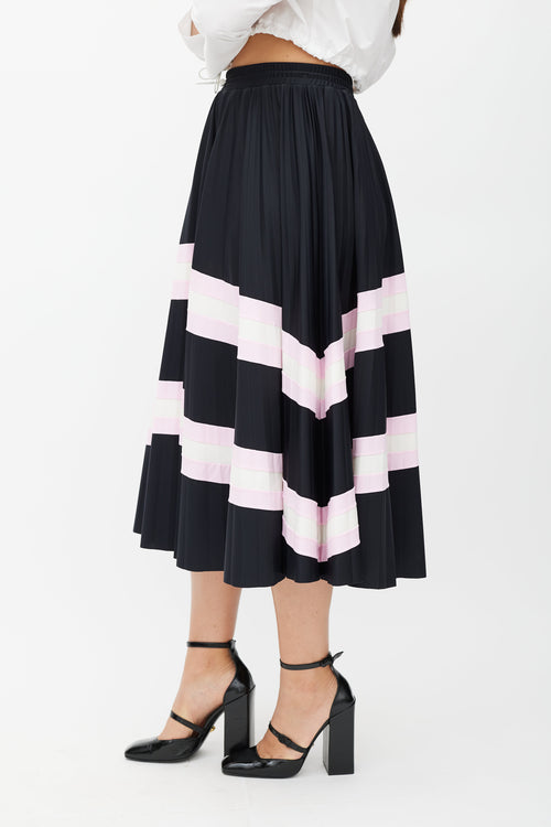 Valentino Black & Multicolour Stripe Pleated Skirt