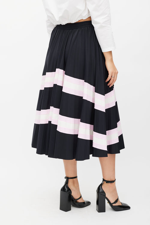 Valentino Black & Multicolour Stripe Pleated Skirt