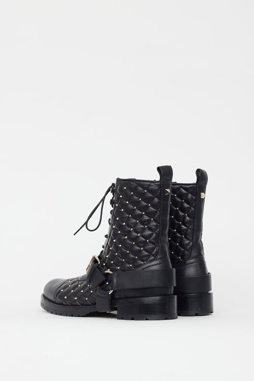 Valentino Black Quilted Leather Studded Boot
