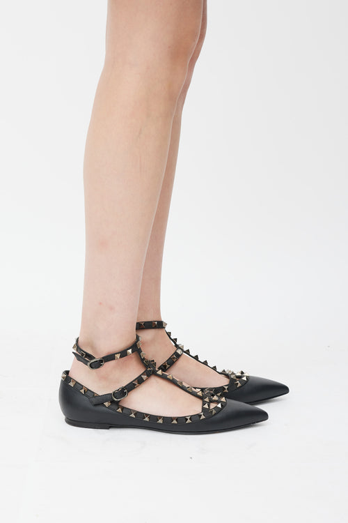 Valentino Black & Silver Rockstud Caged Ballet Flat