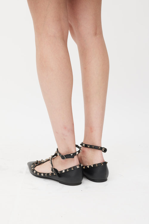 Valentino Black & Silver Rockstud Caged Ballet Flat