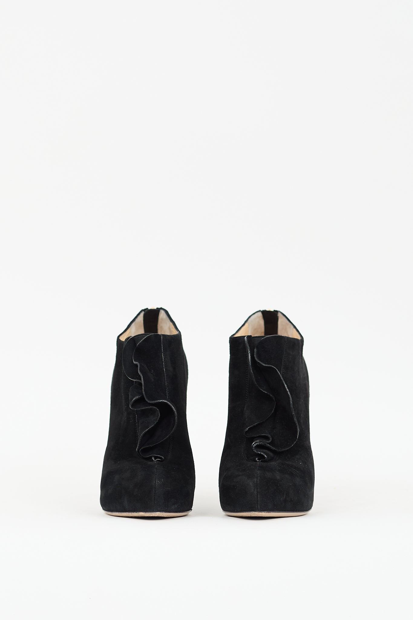 Valentino Black Suede Ruffle Ankle Boot