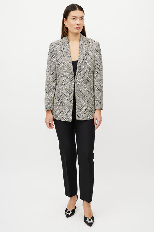 Valentino Black & White Chevron Striped Blazer