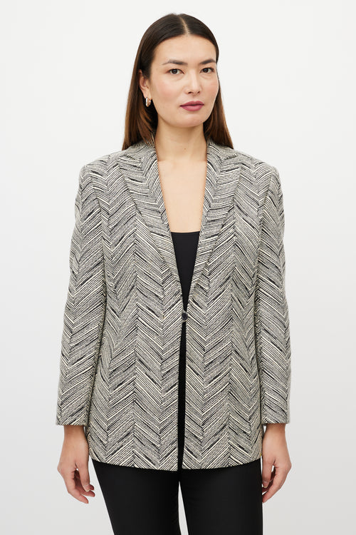 Valentino Black & White Chevron Striped Blazer