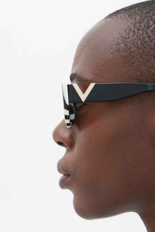 Valentino Black & White VA4063 Striped Cateye Sunglasses