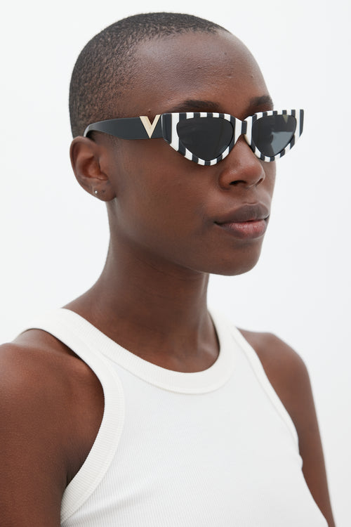 Valentino Black & White VA4063 Striped Cateye Sunglasses