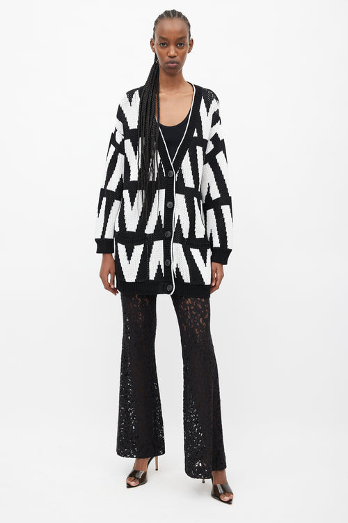 Valentino Black & White Knit Logo Cardigan