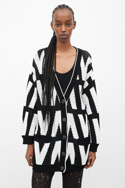 Valentino Black & White Knit Logo Cardigan