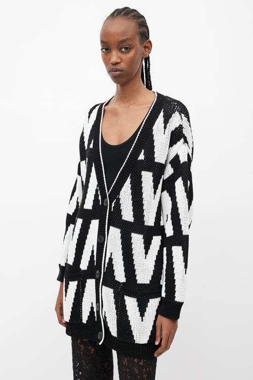 Valentino Black & White Knit Logo Cardigan