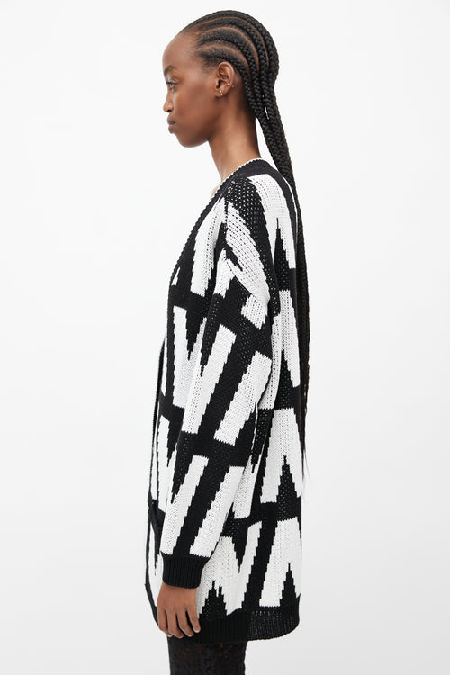 Valentino Black & White Knit Logo Cardigan