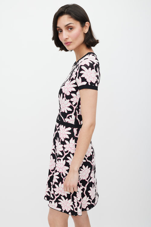 Valentino Black White & Pink Floral Knit Dress