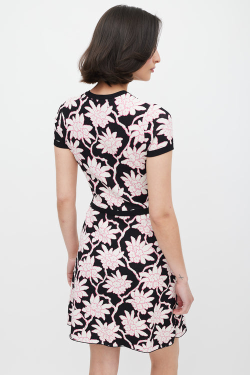 Valentino Black White & Pink Floral Knit Dress