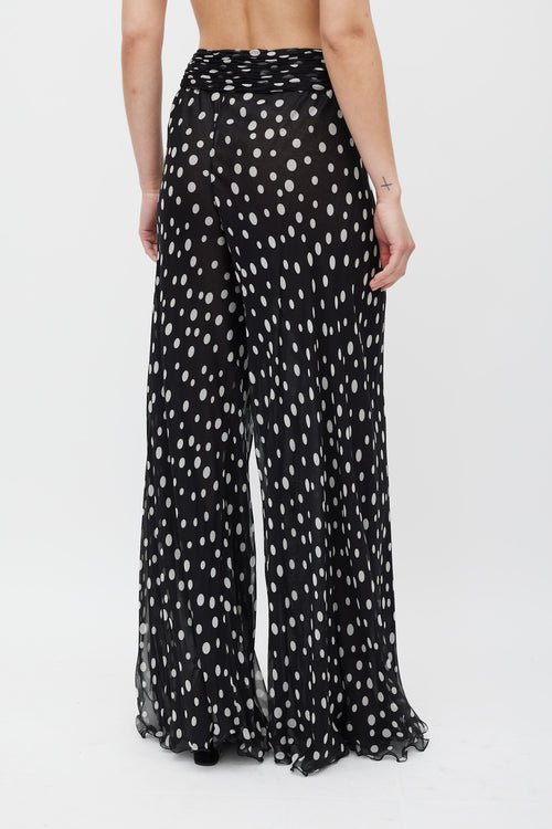 Valentino Black & White Sheer Dotted Flared Trouser