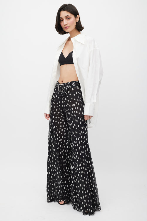 Valentino Black & White Sheer Dotted Flared Trouser