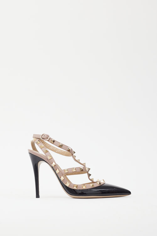 Valentino Black & Pink Rockstud Caged 100 Heel