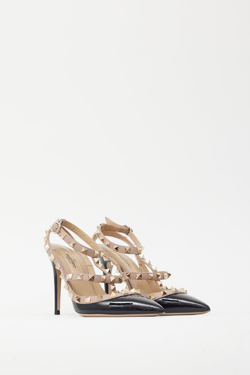 Valentino Black & Pink Rockstud Caged 100 Heel