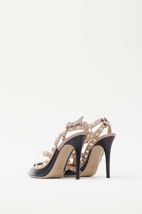 Valentino Black & Pink Rockstud Caged 100 Heel