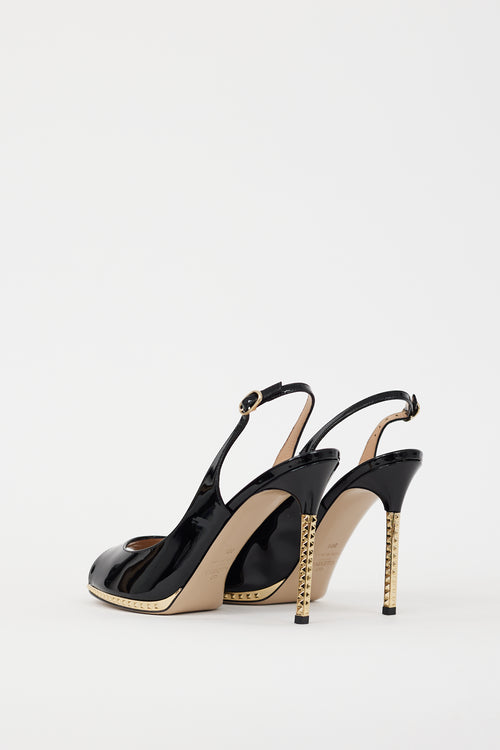 Valentino Black & Gold Patent Leather Rockstud Heel