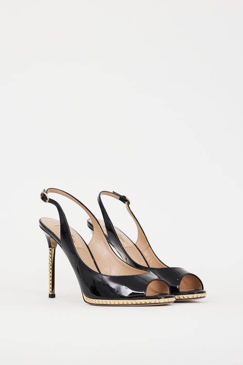 Valentino Black & Gold Patent Leather Rockstud Heel