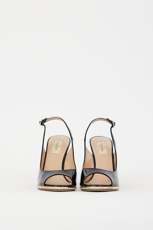 Valentino Black & Gold Patent Leather Rockstud Heel