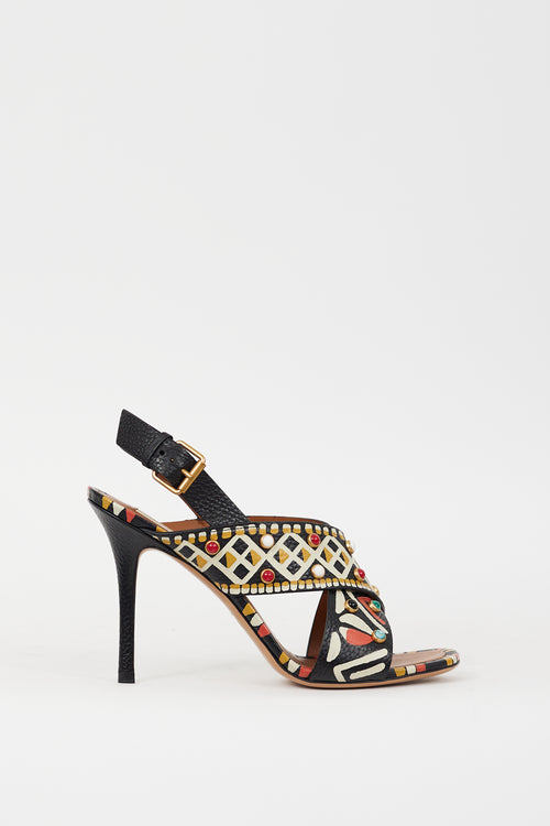 Valentino Black & Multicolour Leather Painted & Embellished Heel