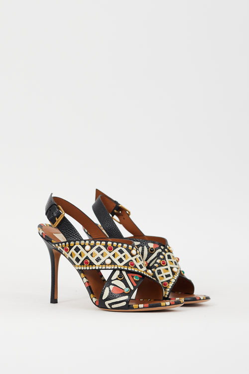 Valentino Black & Multicolour Leather Painted & Embellished Heel