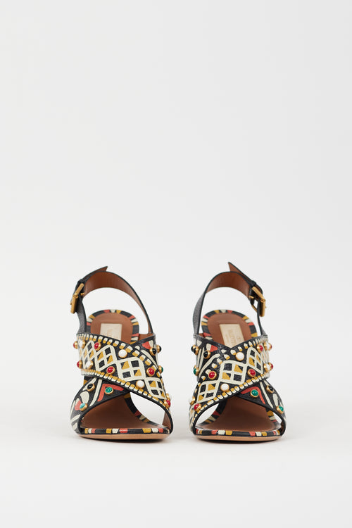 Valentino Black & Multicolour Leather Painted & Embellished Heel