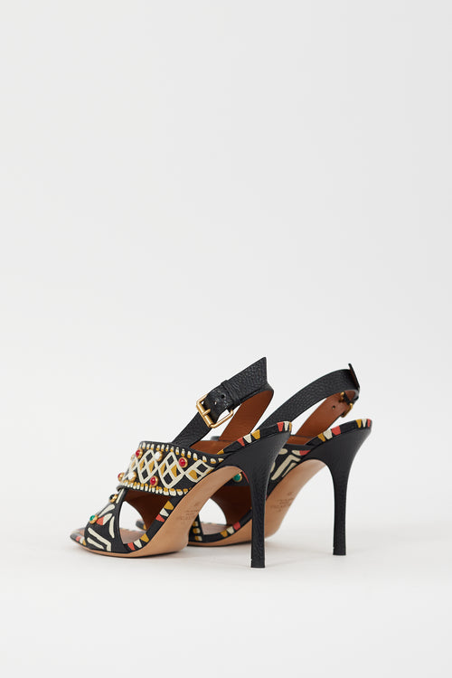 Valentino Black & Multicolour Leather Painted & Embellished Heel