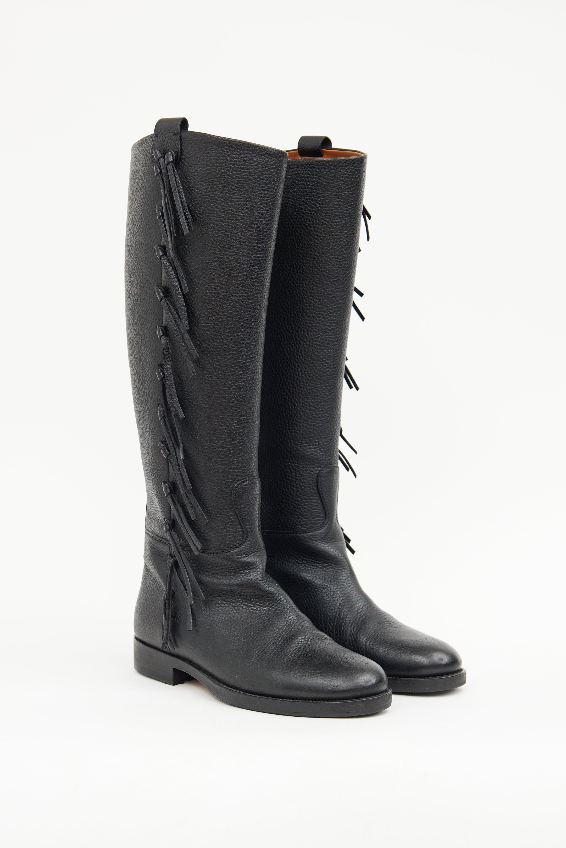 Valentino Black Leather Fringe Riding Boot