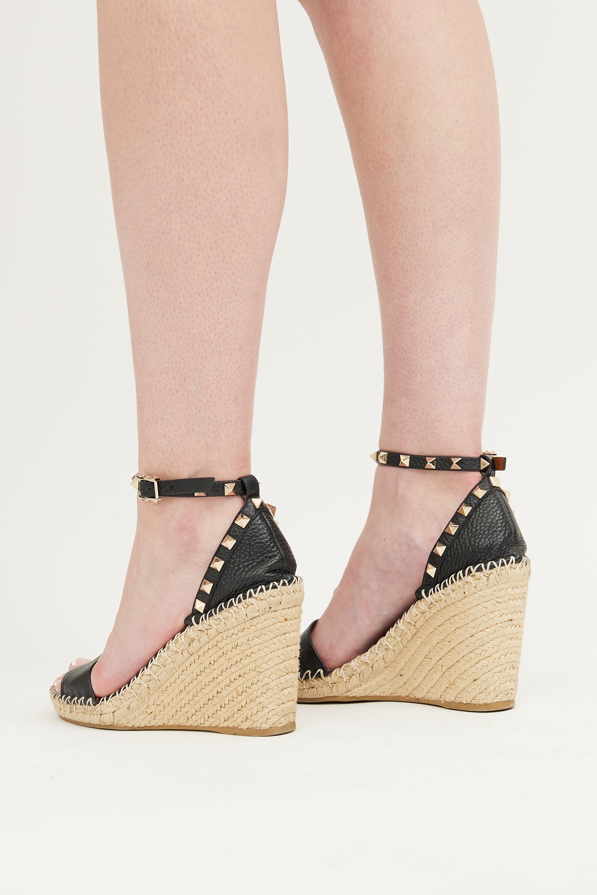 Valentino Black Rockstud Espadrille Wedge
