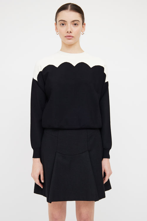 Valentino Black & White Scallop Knit Sweater