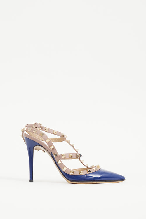 Valentino Blue & Pink Rockstud Caged 100 Heel