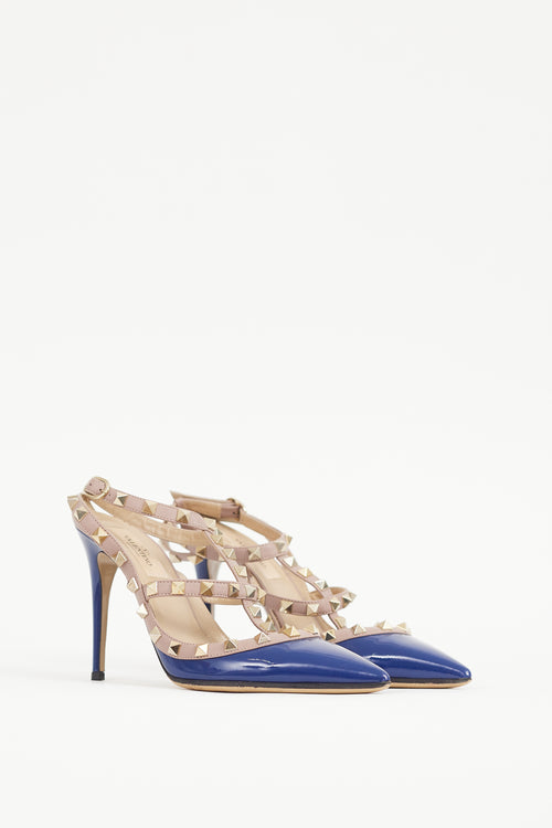 Valentino Blue & Pink Rockstud Caged 100 Heel