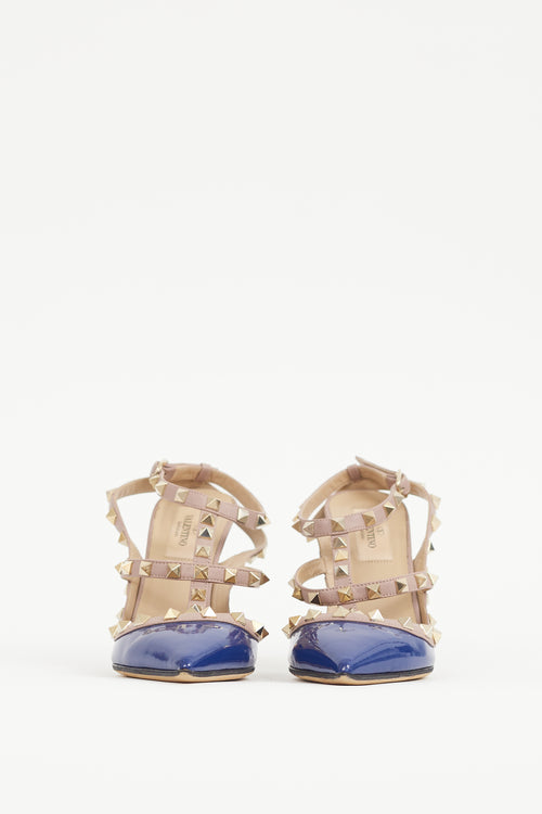 Valentino Blue & Pink Rockstud Caged 100 Heel