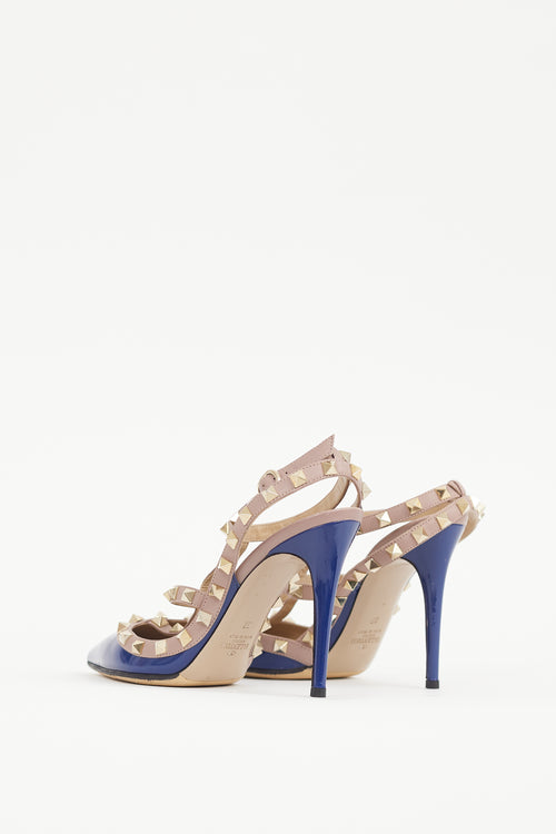 Valentino Blue & Pink Rockstud Caged 100 Heel