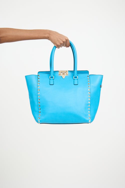Valentino Blue Leather Rockstud Trapeze Tote