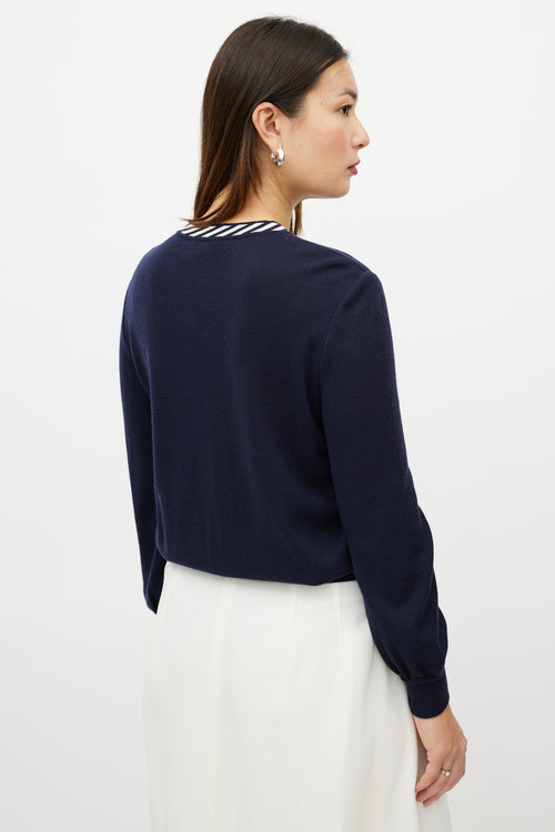 Valentino Blue & White Two Pocket Striped Trim Cardigan