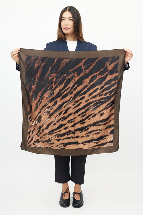 Valentino Brown & Black Silk Pattern Scarf