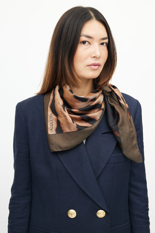 Valentino Brown & Black Silk Pattern Scarf