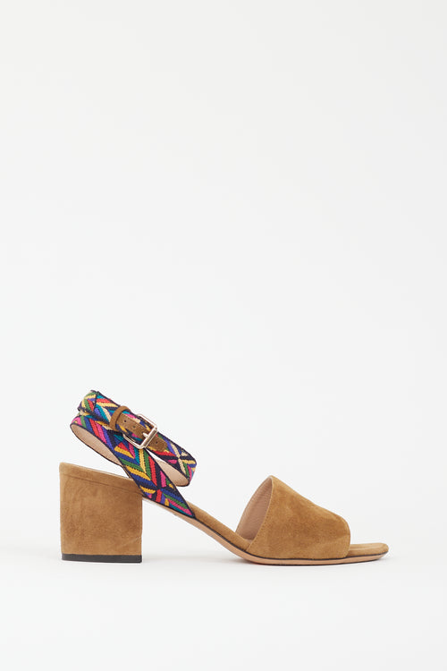 Valentino Brown & Multicolour Embroidered Strap Heel