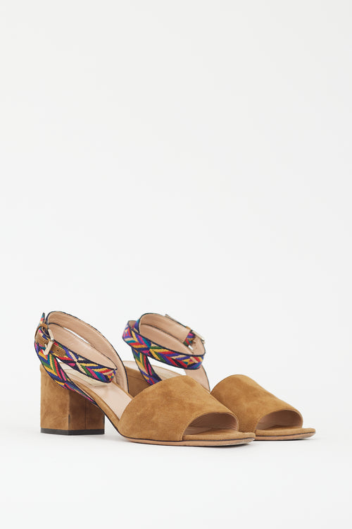 Valentino Brown & Multicolour Embroidered Strap Heel