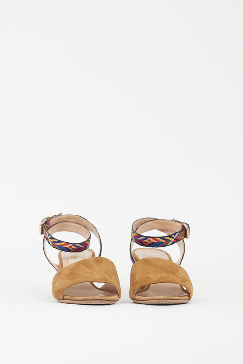 Valentino Brown & Multicolour Embroidered Strap Heel